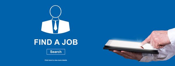 Dedo apontando no tablet digital com conceito de busca de emprego em segundo plano
 - Foto, Imagem