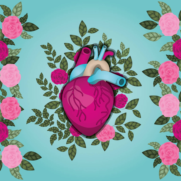 жінка день листівка з серцем і трояндами
 - Вектор, зображення