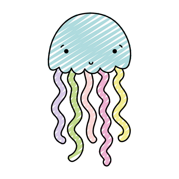 doodle nature jellyfish tropical marine animal vector illustration - Vector, Image