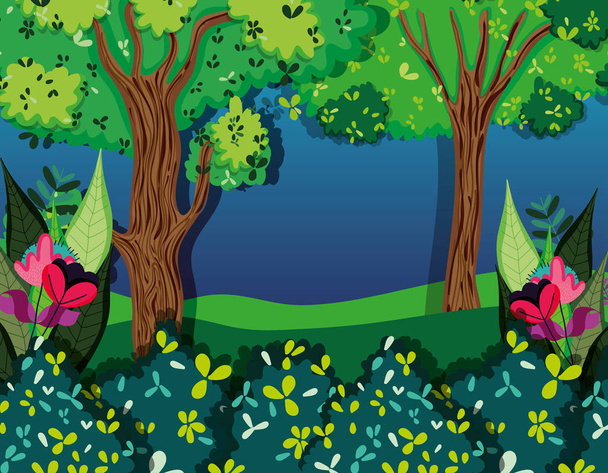Beautiful forest at night vector illustration graphic design - Vector, Image