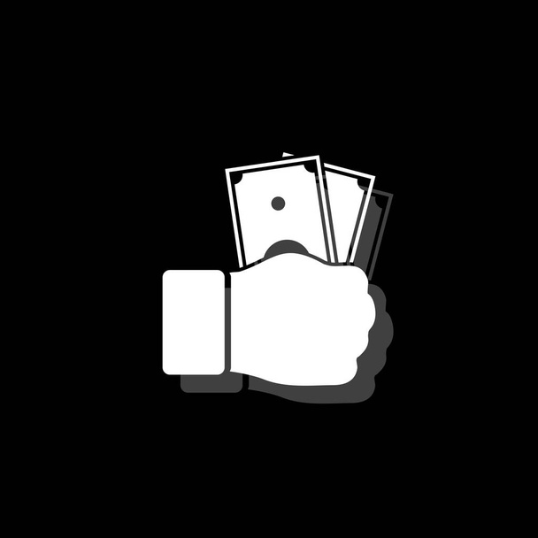 Hand in Hand mit Geld. weißes flaches einfaches Symbol mit Schatten - Vektor, Bild