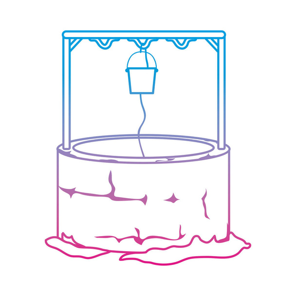 degradované linie vody dobře hole s lana a kbelíku vektorové ilustrace - Vektor, obrázek