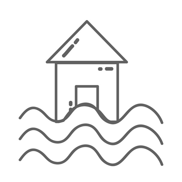 line house with water flood natural demage vector illustration - Vector, Image
