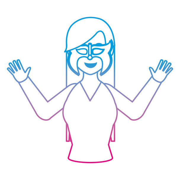 mujer feliz línea degradada con máscara de partido y la ilustración vector blusa
 - Vector, Imagen