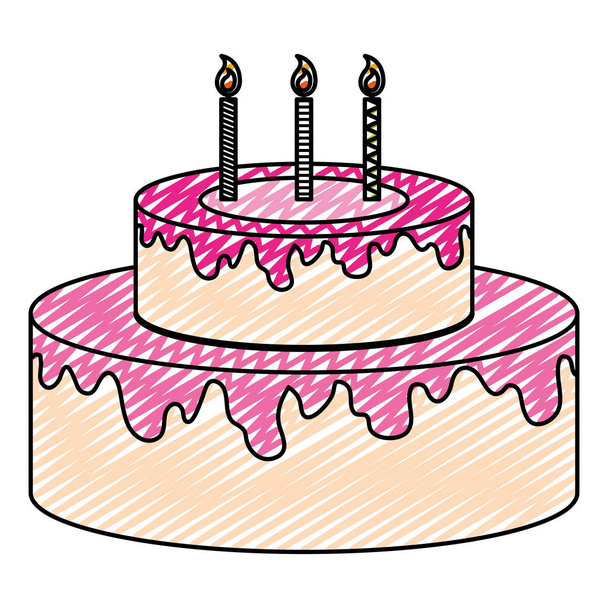 doodle sweet cake dessert food with candles vector illustration - Vector, Image