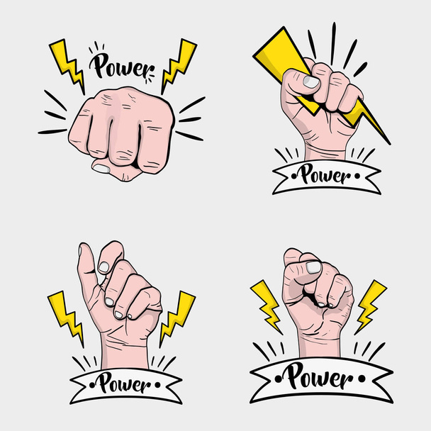 Állítsa be a hatalom kéz erős tiltakozás vektoros illusztráció - Vektor, kép