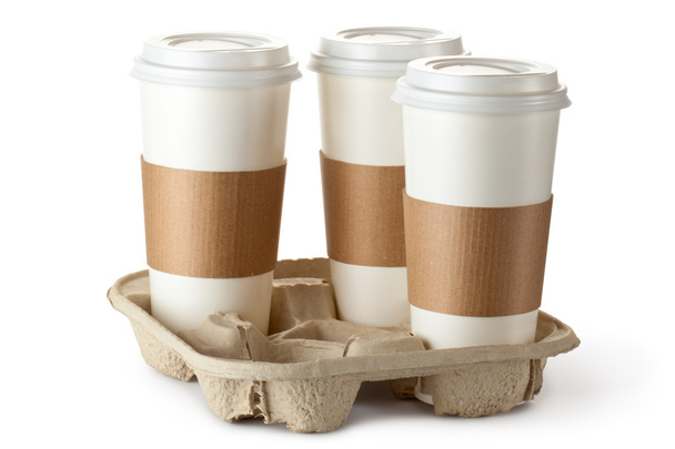 Three take-out coffee in holder - Zdjęcie, obraz