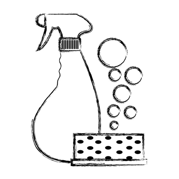 Grunge-Scheuerpad mit Waschmittel und Spritzflaschenvektor-Illustration - Vektor, Bild