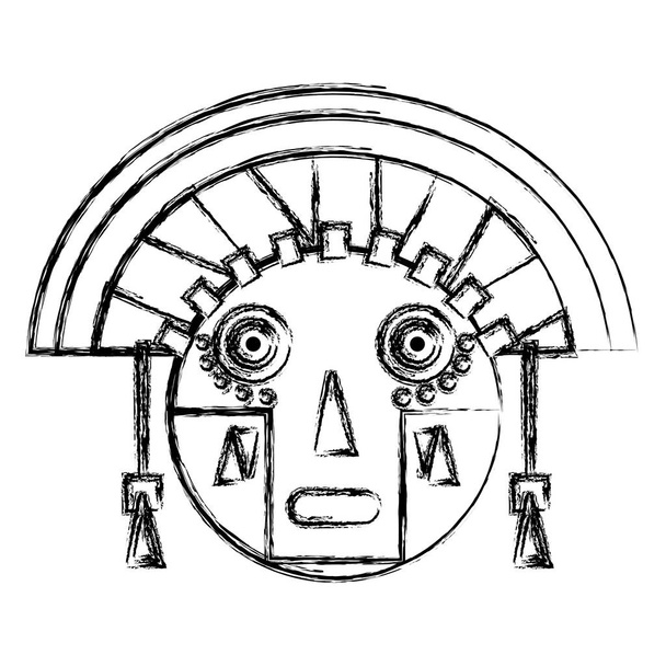 グランジ アステカ先住民彫刻の伝統的なシンボル ベクトル イラスト - ベクター画像