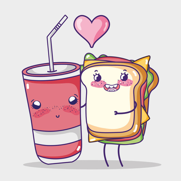Sandwich und Limo Tasse kawaii cartoon Vektor Illustration Grafik-Design - Vektor, Bild
