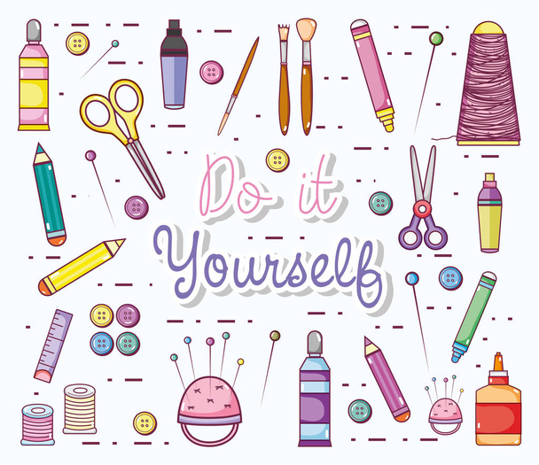 Do it yourself cartoons with craft supplies vector illustration graphic design - Vector, Image