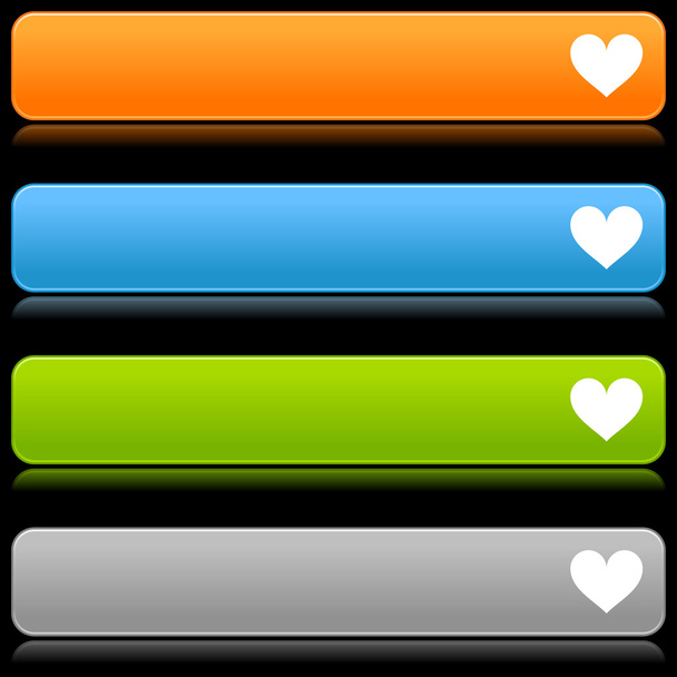 Cor mate botões arredondados com símbolo de coração no fundo preto
 - Vetor, Imagem