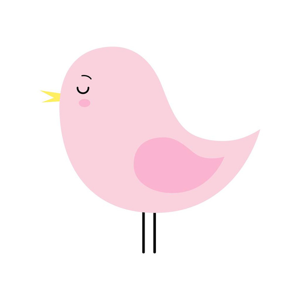 Vector Cartoon Cute pink sleeping Bird Flying Isolated on white background - Vector, Image