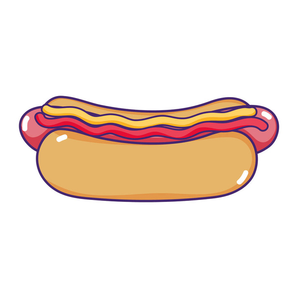 Snack Hot Dog Fastfood mit Saucen Vektorillustration - Vektor, Bild