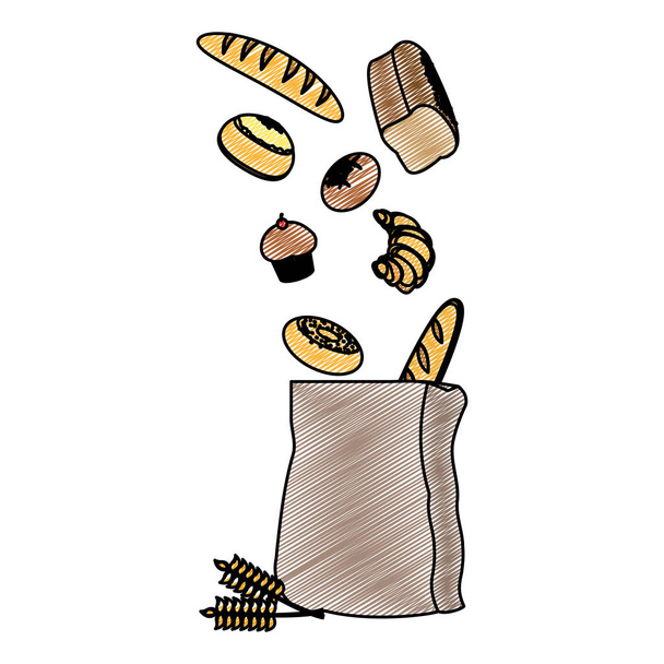 Иллюстрация: Вкусный хлеб с органическими продуктами в пакете
 - Вектор,изображение