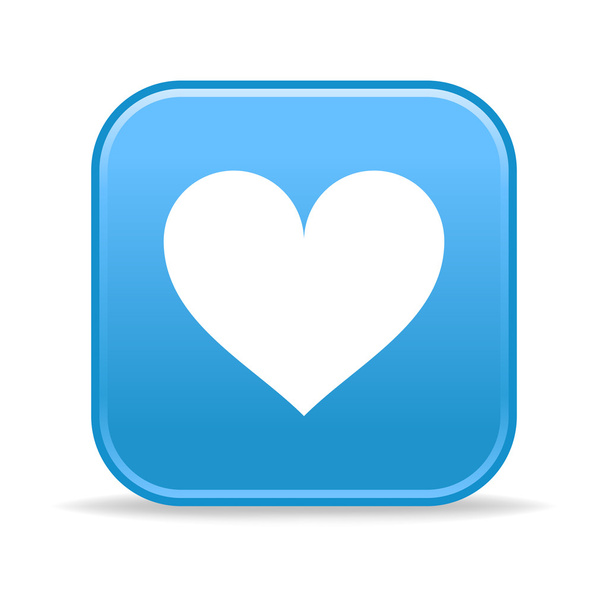 mattierte blaue runde Quadrate mit Herz-Symbol und grauer Reflexion - Vektor, Bild