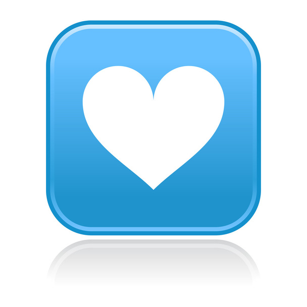 Boutons carrés ronds bleus mat avec symbole coeur et réflexion grise
 - Vecteur, image