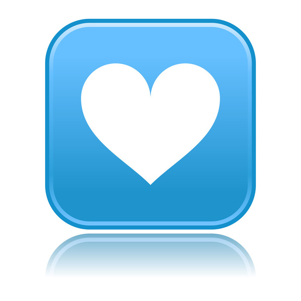 Matted blue rounded squares buttons with heart symbol and gray reflection - Vector, Image