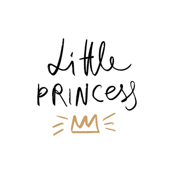 Hand lettered baby princess label, fairy tale concept, lettering. Stylish girl print for posters, cards, mugs, clothes and other. Vector Illustration, clipart. Isolated on white background. - Vecteur, image