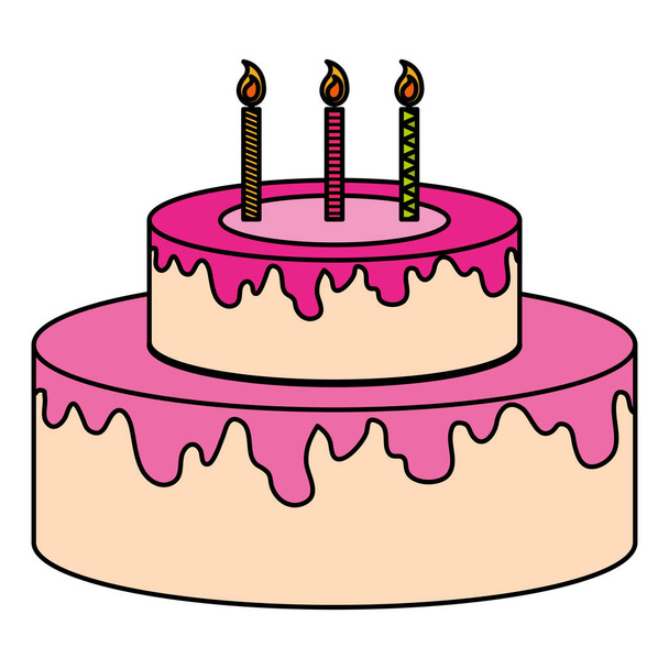 színes édes sütemény desszert élelmiszer gyertyákkal vektoros illusztráció - Vektor, kép