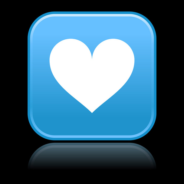Matted blue rounded squares buttons with heart symbol and reflection on black background - Vector, Image