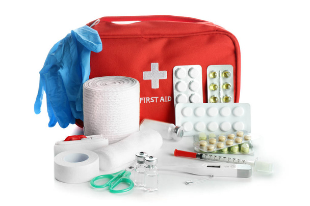 First aid kit on white background - Fotoğraf, Görsel
