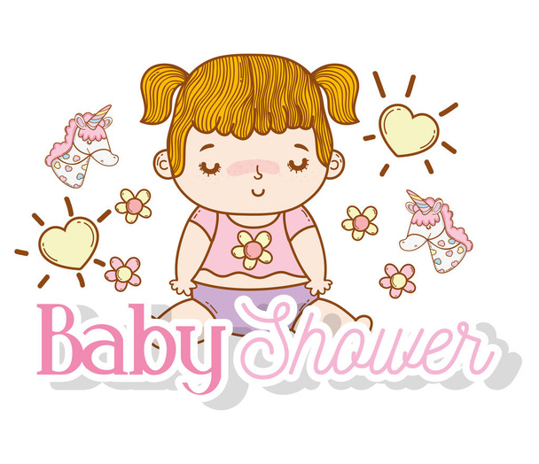 Baby Mädchen mit Herzen und Blumen Dekoration Vektor Illustration - Vektor, Bild