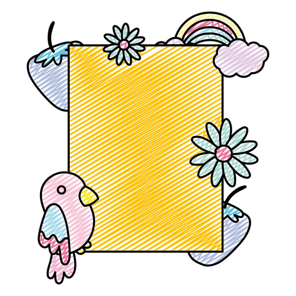emblema doodle con clima fiori tropicali e illustrazione vettoriale uccello
 - Vettoriali, immagini