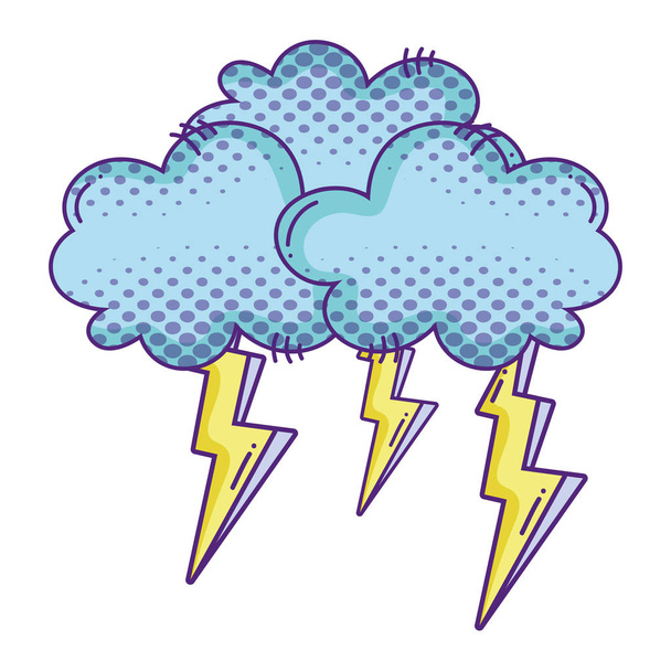 fluffy clouds with thunder nature weather vector illustration - Vector, Image