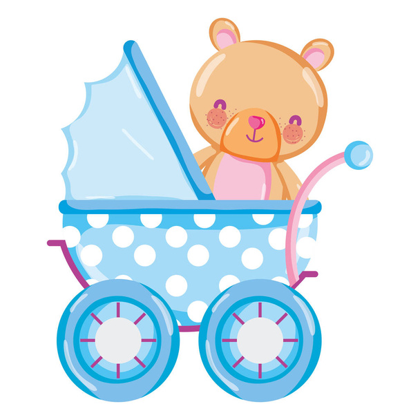 oso de peluche animal dentro de bebé cochecito vector ilustración
 - Vector, Imagen