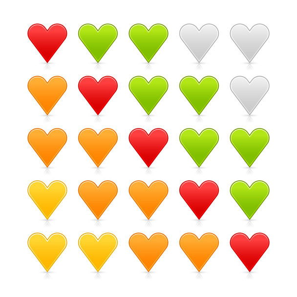 Цветные атласные рейтинги сердца веб-кнопку. Формы с тенью и отражением на белом фоне
 - Вектор,изображение