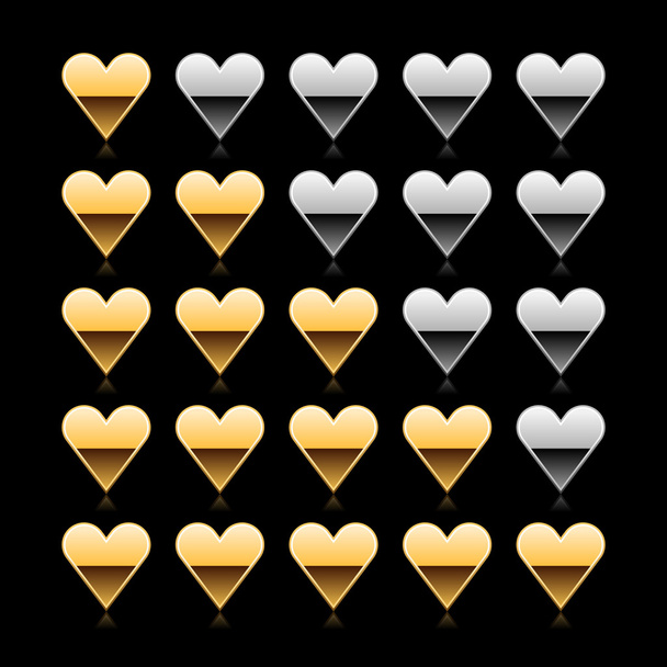 Oro cinco clasificaciones corazón web 2.0 botón con sombra y reflexión sobre fondo negro
 - Vector, Imagen