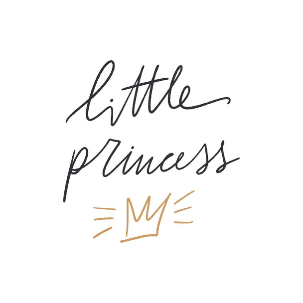 Vector lettlering sign Little princess and crown. Poster and banner element, children's illustration, postcard, gift card, print, sticker, label and other. - Vector, Imagen