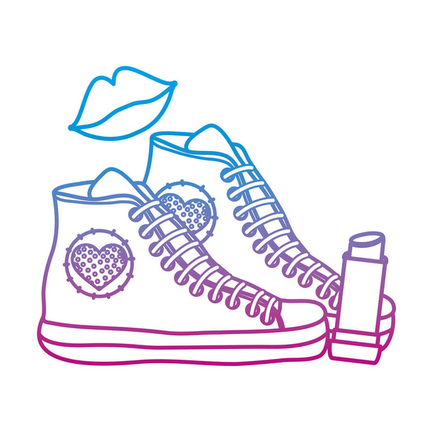 деградована лінія кросівок взуття з модними губами та помадою Векторні ілюстрації
 - Вектор, зображення