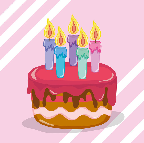 Gelukkige verjaardagscake met kaarsen vector illustratie grafisch ontwerp - Vector, afbeelding