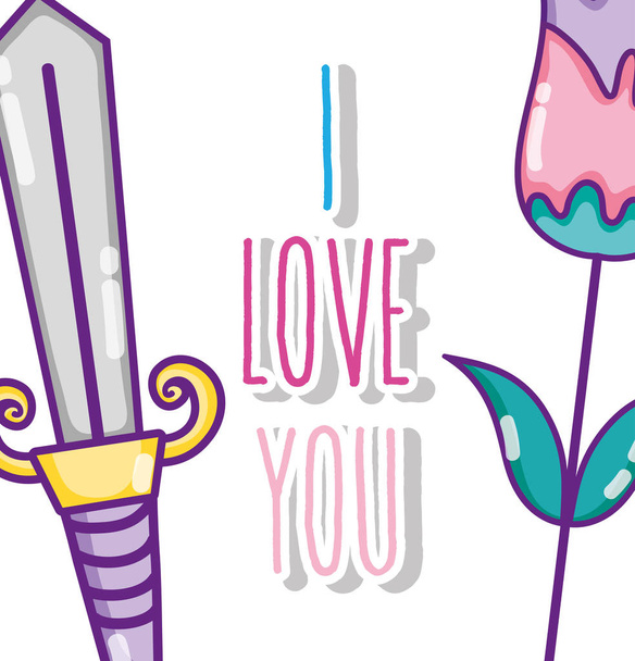 Eu amo você cartão mensagem bonito desenhos animados design
 - Vetor, Imagem