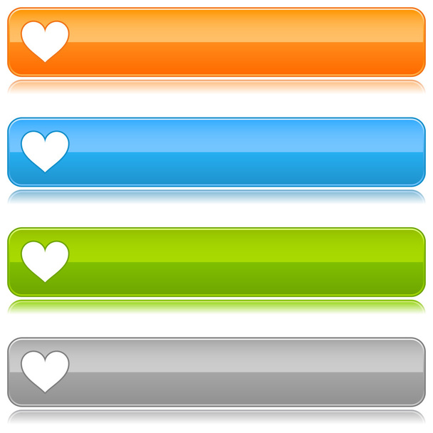 Web 2.0 internet buttons with heart symbol. Colored glossy navigation panel with shadow on white background - Vektor, kép