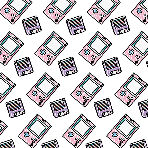doodle rétro tetris portable avec illustration vectorielle de fond de disquette
 - Vecteur, image