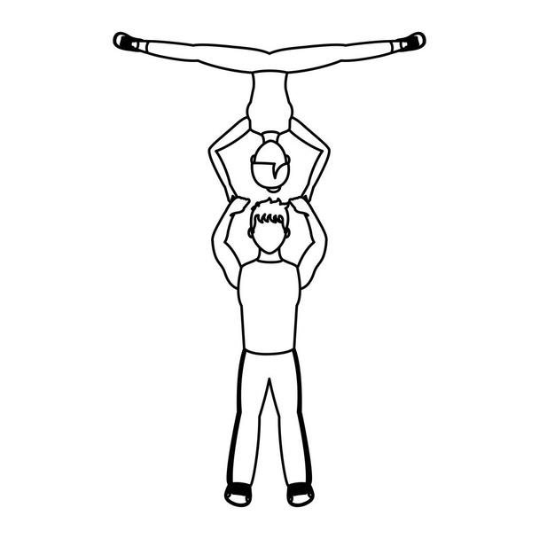 lijn fitness vrouw en man acrobatiek opleiding vectorillustratie - Vector, afbeelding