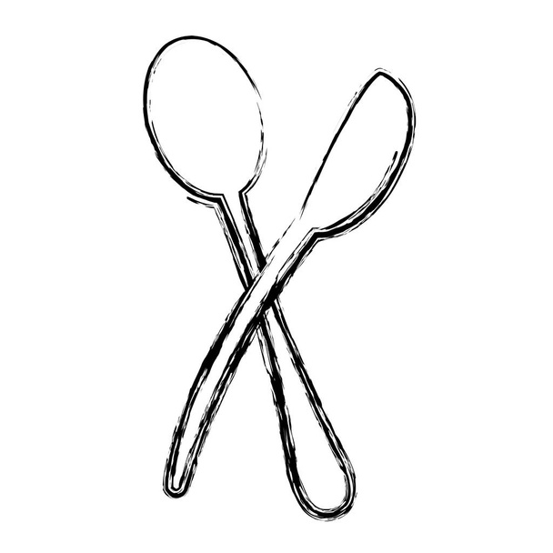 grunge lžíce a vidlička objekty kuchyňské náčiní vektorové ilustrace - Vektor, obrázek