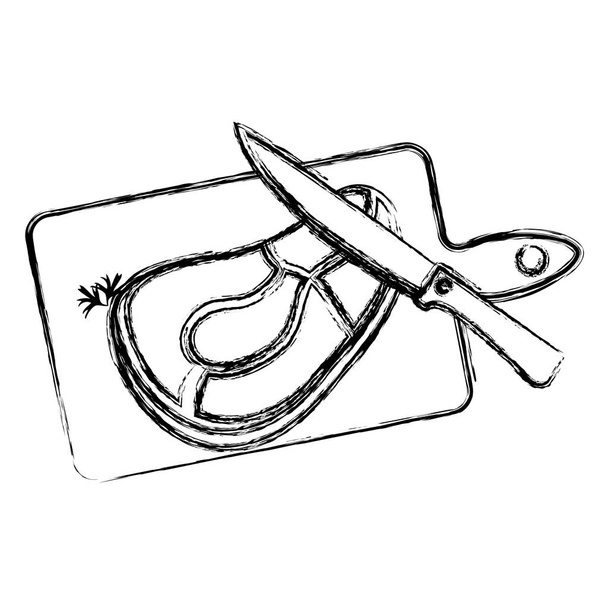Grunge filet viande nourriture avec herbe et couteau à l'intérieur de la planche à découper illustration vectorielle
 - Vecteur, image