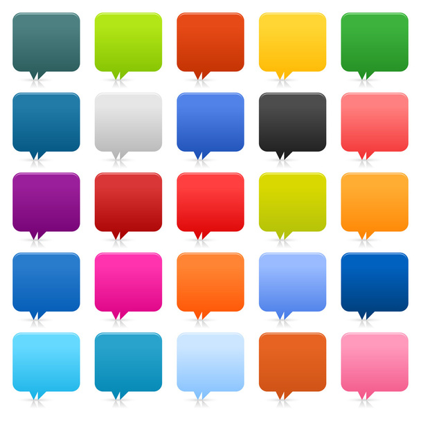 25 simple speech bubble web 2.0 buttons. Colored rounded square shapes with shadow and reflection on white background - Vector, Image