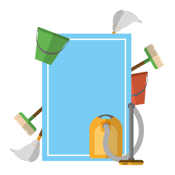 emblema de estilo con ilustración vectorial de objetos de casa limpia
 - Vector, Imagen