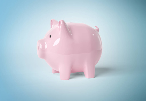 Piggy bank mockup isolated on blue background 3D rendering - 写真・画像