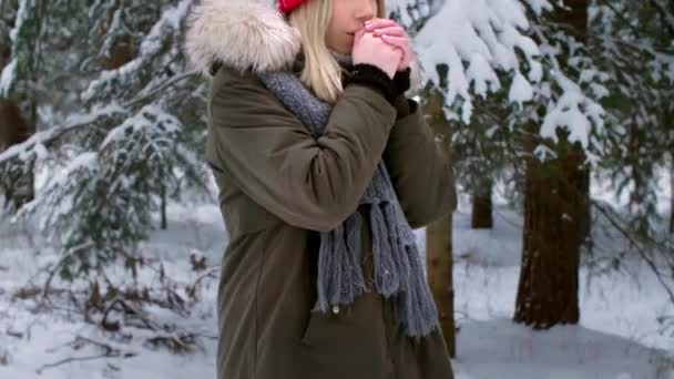 Frau zittert während der Wintersaison - Filmmaterial, Video