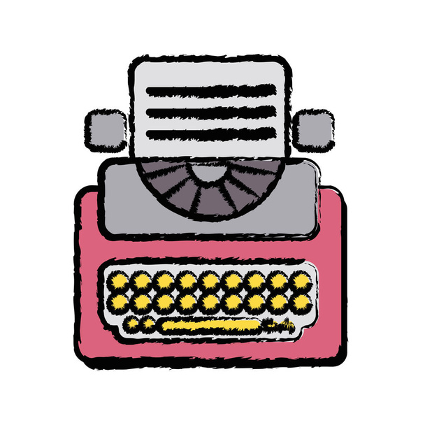retro typewriter equipment with business document vector illustration - Vector, Image