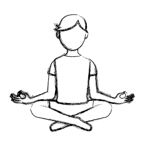 гранж фитнес-человек сидит с векторной иллюстрацией положения йоги
 - Вектор,изображение