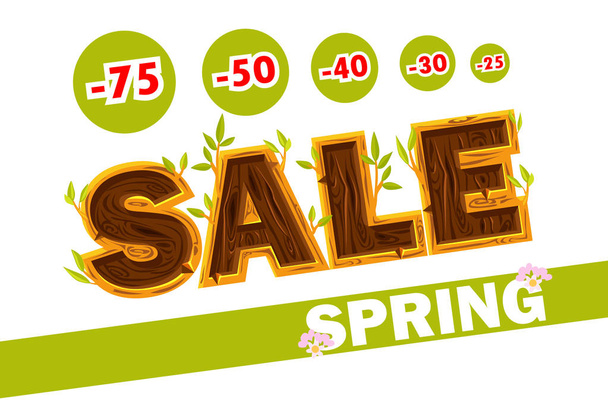Vector Wooden letters forming the word SALE. Spring sale offer, banner template. On Separate Layers - Vector, Image