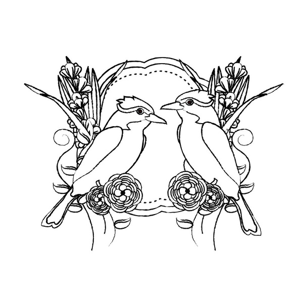 grunge pareja pájaro animal con flores decoración vector ilustración
 - Vector, Imagen