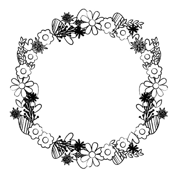 grunge circle beautiful flowers petals design vector illustration - Vector, Image